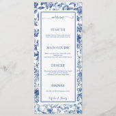 Elegant Dusty Blue Toile Floral Wedding Reception Menükarte (Vorderseite)