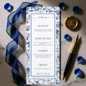 Elegant Dusty Blue Toile Floral Wedding Reception Menükarte