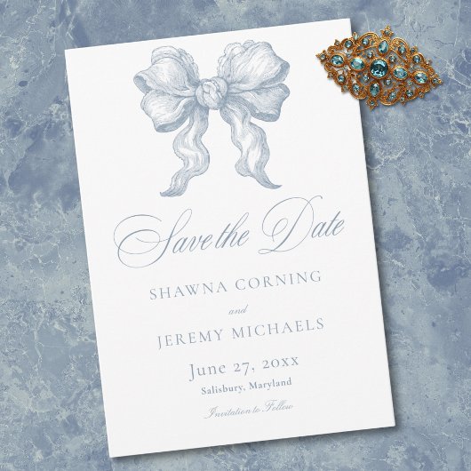Elegant Dusty Blue Toile French Manor Wedding Save The Date