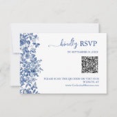 Elegant Dusty Blue Toile QR Code Wedding RSVP Karte (Vorderseite)
