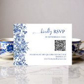 Elegant Dusty Blue Toile QR Code Wedding RSVP Karte