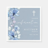 Elegant Dusty Blue Transparent Floral Confirmation Serviette (Vorderseite)