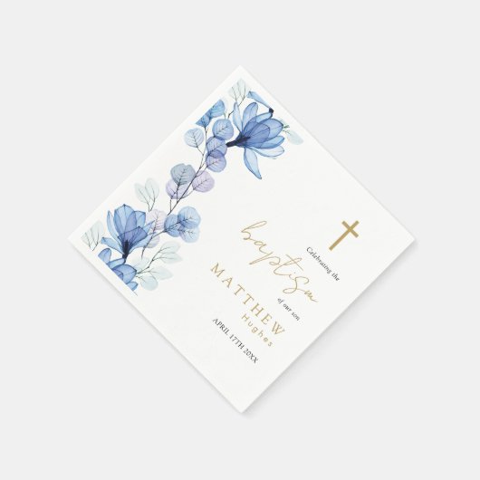 Elegant Dusty Blue Transparent Floral Taufe Serviette (Ecke)