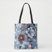 Elegant Dusty Blue und Burgund Floral Tote Bag Tasche (Vorderseite)