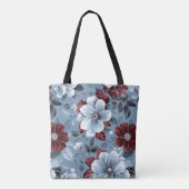 Elegant Dusty Blue und Burgund Floral Tote Bag Tasche (Rückseite)