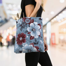 Elegant Dusty Blue und Burgund Floral Tote Bag