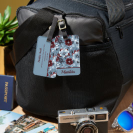 Elegant Dusty Blue und Burgundy Floral Luggage Tag Gepäckanhänger