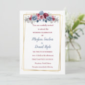 Elegant Dusty Blue und Burgundy Wedding Einladung (Stehend Vorderseite)