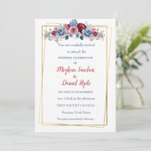 Elegant Dusty Blue und Burgundy Wedding Einladung (Stehend Vorderseite)
