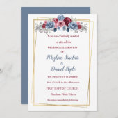 Elegant Dusty Blue und Burgundy Wedding Einladung (Vorne/Hinten)