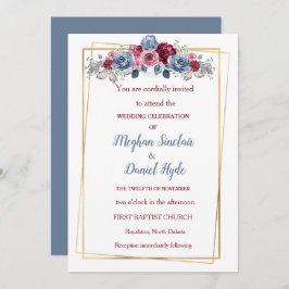 Elegant Dusty Blue und Burgundy Wedding Einladung