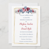 Elegant Dusty Blue und Burgundy Wedding Einladung (Vorderseite)