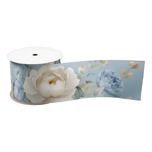 Elegant Dusty Blue und Cream Rose Wedding Satinband (Spule)