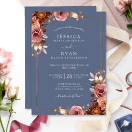 Elegant Dusty Blue und Dusty Rose Floral Wedding Einladung