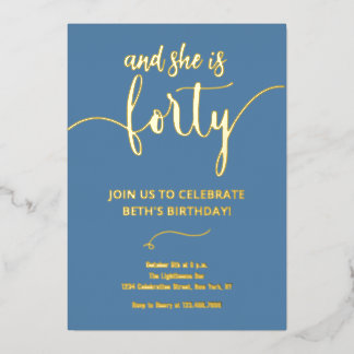 Elegant Dusty Blue und Gold 40 BIRTHDAY CARD Folieneinladung