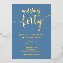 Elegant Dusty Blue und Gold 40 BIRTHDAY CARD Folieneinladung