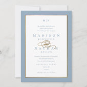 Elegant Dusty Blue und Gold Wedding Einladung (Vorderseite)
