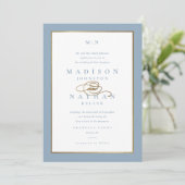 Elegant Dusty Blue und Gold Wedding Einladung (Stehend Vorderseite)