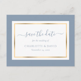Elegant dusty Blue und Gold Wedding speichern das  Ankündigungspostkarte