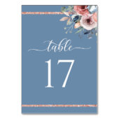 Elegant Dusty Blue und Rose Gold Wedding Tischnummer (Rückseite)