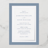Elegant Dusty Blue und Silver Folieneinladung (Vorderseite)