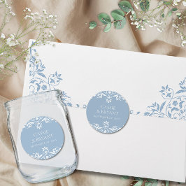 Elegant Dusty Blue und White Minimal Wedding Runder Aufkleber