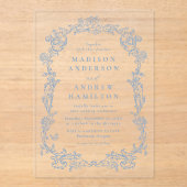 Elegant Dusty Blue Victorian Floral Frame Wedding Acryleinladungen (Vorderseite)