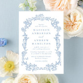 Elegant Dusty Blue Victorian Floral Photo Wedding Einladung