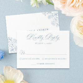 Elegant Dusty Blue Victorian Floral Wedding RSVP Karte