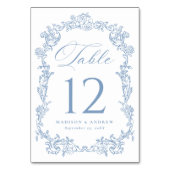 Elegant Dusty Blue Victorian Floral Wedding Tischnummer (Rückseite)
