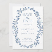 Elegant Dusty Blue Viktorianisch Floral Wedding Save The Date (Vorderseite)