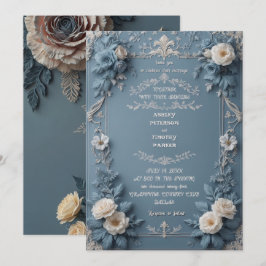 Elegant Dusty Blue Vintag Floral Wedding Einladung