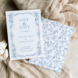 Elegant Dusty Blue Vintag Floral Wedding Save The Date