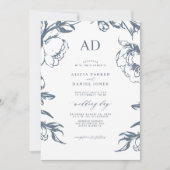 Elegant dusty blue vintage floral wedding einladung (Vorderseite)