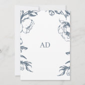 Elegant dusty blue vintage floral wedding einladung (Rückseite)