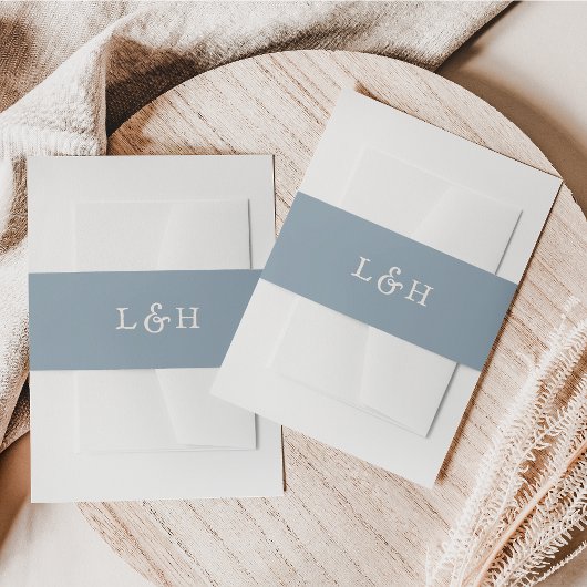 Elegant Dusty Blue Vintage Wedding Monogram Einladungsbanderole