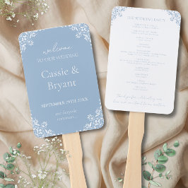 Elegant Dusty Blue Vintage Wedding Program Fan Fächer