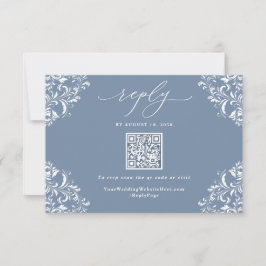 Elegant Dusty Blue Vintage Wedding QR Code RSVP Karte