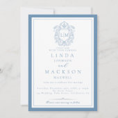 Elegant Dusty Blue Wappen Monogram Wedding Einladu Einladung (Vorderseite)