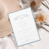 Elegant Dusty Blue Wappen Monogram Wedding Einladung