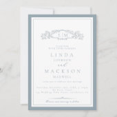 Elegant Dusty Blue Wappen Monogram Wedding Einladung (Vorderseite)