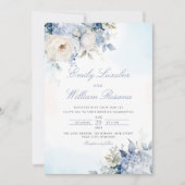 Elegant Dusty Blue Watercolor Boho Floral Wedding Einladung (Vorderseite)