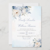 Elegant Dusty Blue Watercolor Boho Floral Wedding Einladung (Vorderseite)