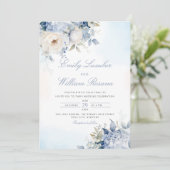 Elegant Dusty Blue Watercolor Boho Floral Wedding Einladung (Stehend Vorderseite)