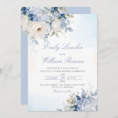 Elegant Dusty Blue Watercolor Boho Floral Wedding Einladung (Vorne/Hinten)