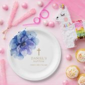 Elegant Dusty Blue Watercolor Floral Taufe Pappteller (Party)