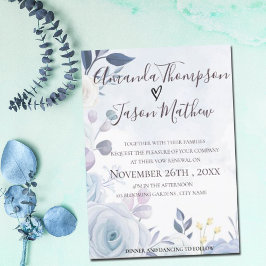 Elegant Dusty Blue Watercolor Floral Vow Erneuerun Einladung