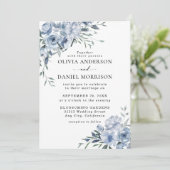 Elegant Dusty Blue Watercolor Floral Wedding Einladung (Stehend Vorderseite)