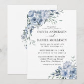 Elegant Dusty Blue Watercolor Floral Wedding Einladung (Vorne/Hinten)