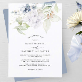 Elegant Dusty Blue Watercolor Floral Wedding Einladung